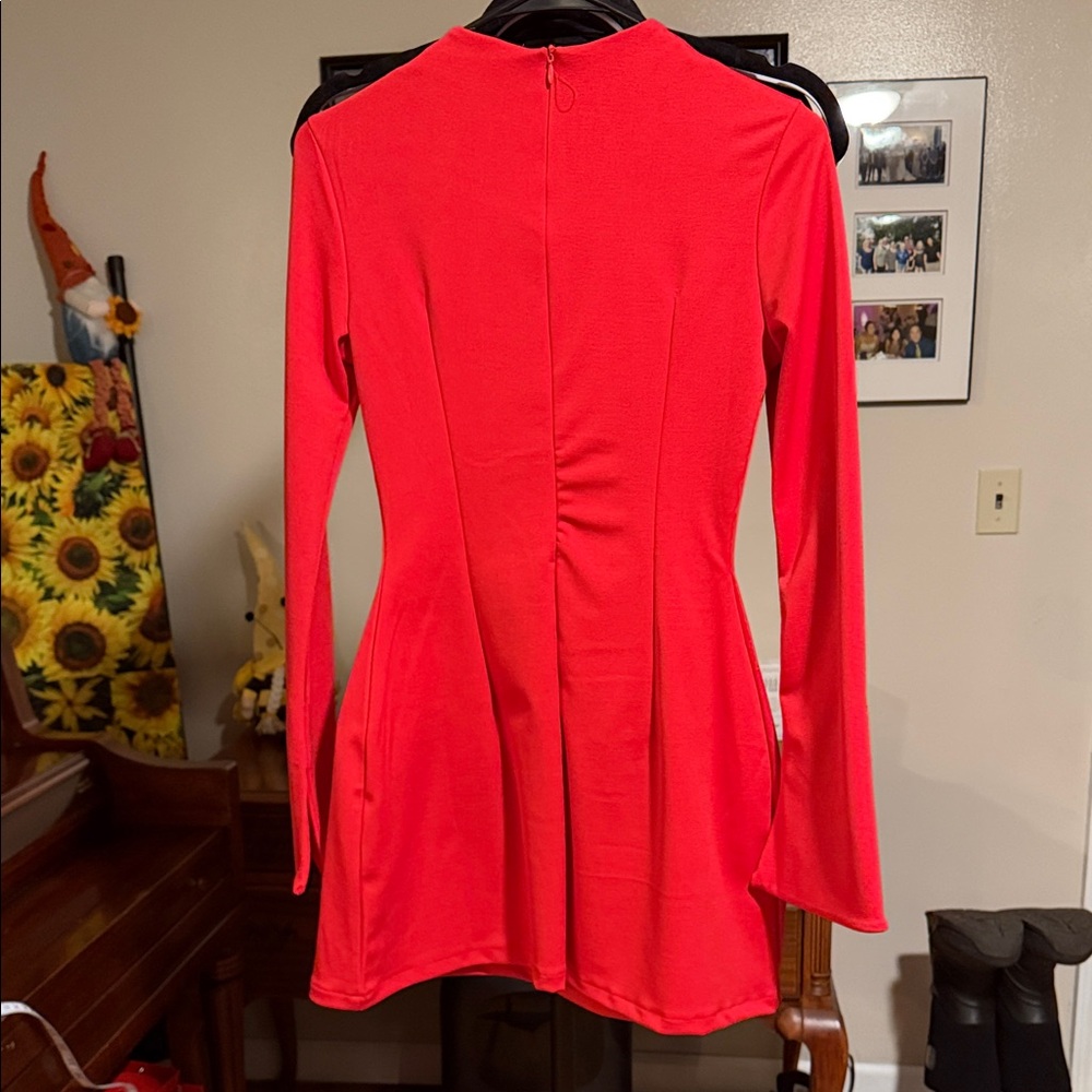Fitted Red Women's Long Sleeve Tunic-could be worn as a mini dress - Picture 4 of 5